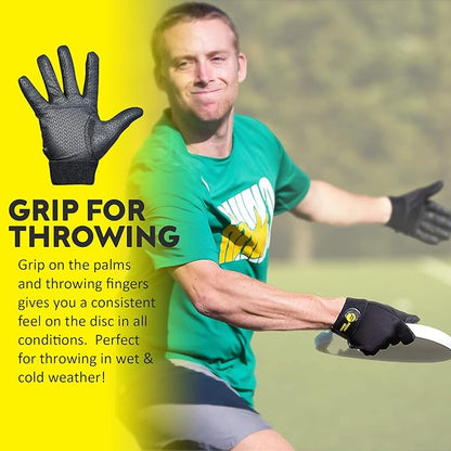 Ultimate Frisbee Gloves - Rubberized Palm & Fingers for Amazing Grip in All Conditions - Play Your
