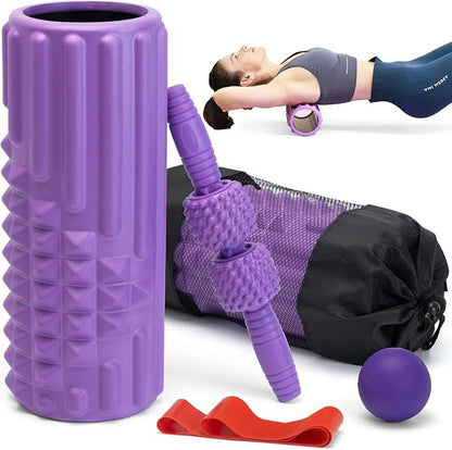 5 in 1 Foam Roller Set, High Density Fitness Exercise Foam Roller for Deep Tissue Muscle Massage