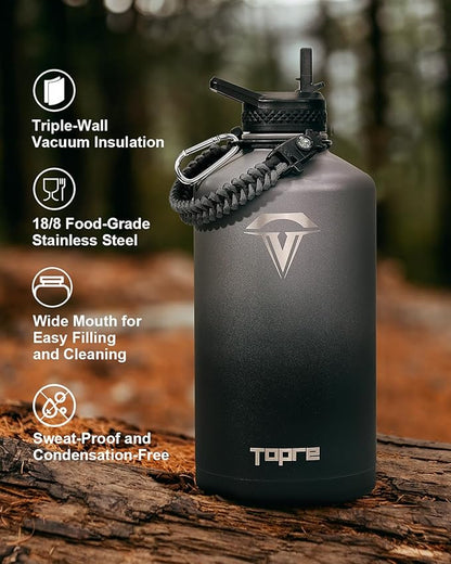 128 oz Insulated Water Bottle,One Gallon Water Flask Stainless Steel Vacuum, Cold for 48
