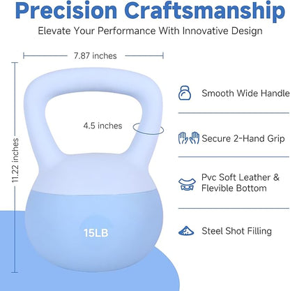 Leikefitness Soft Kettlebells,Steel Shot Filled Weights for Women and Men,Color Coded Anti Slip