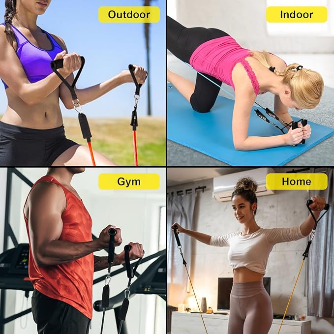 Resistance Bands Set, Workout Bands with Handles, Door Anchor, Ankle Straps and Carry Bag, Exercise