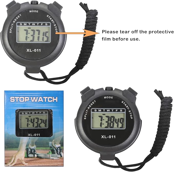 6-Pack Multi-Function Electronic Digital Sport Stopwatch Timer, Large Display with Date Time and
