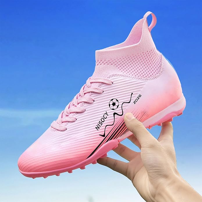 NISOCY Soccer Shoes for Mens Womens Professional Cleats High-Top Athletic Turf Football Shoe