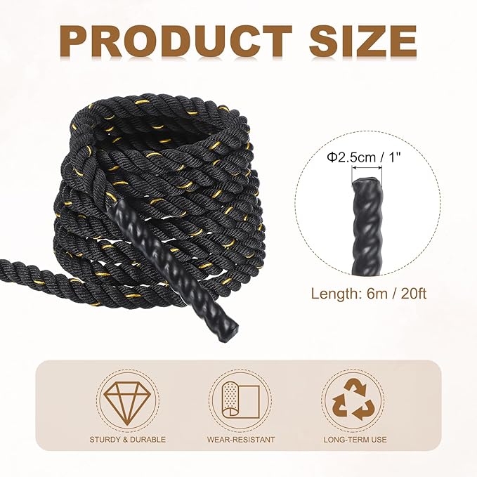 MECCANIXITY Battle Rope 20ft x 1 Inch Polyester Workout Rope Heavy Fitness Exercise Rope for