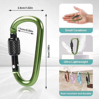 Multi-Pack Aluminum Carabiner Clips, 2" Ultra-Light Spring & Locking for Key,Hiking, Outdoor