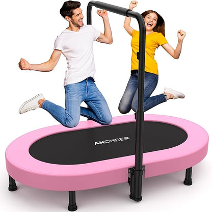 ANCHEER 56'' Foldable Mini Trampoline with Adjustable Handle - Indoor/Outdoor Rebounder for Kids &