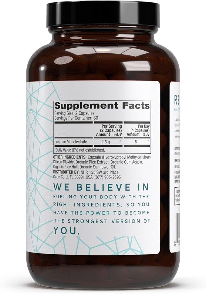 Dr. Mercola Pure Power Creatine Monohydrate, 60 Servings (120 Capsules) 2.5g Per Serving, Dietary