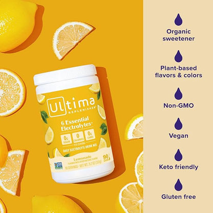 Ultima Replenisher Daily Electrolyte Powder Drink Mix ??Sugar Free ??Lemonade, 90 Servings