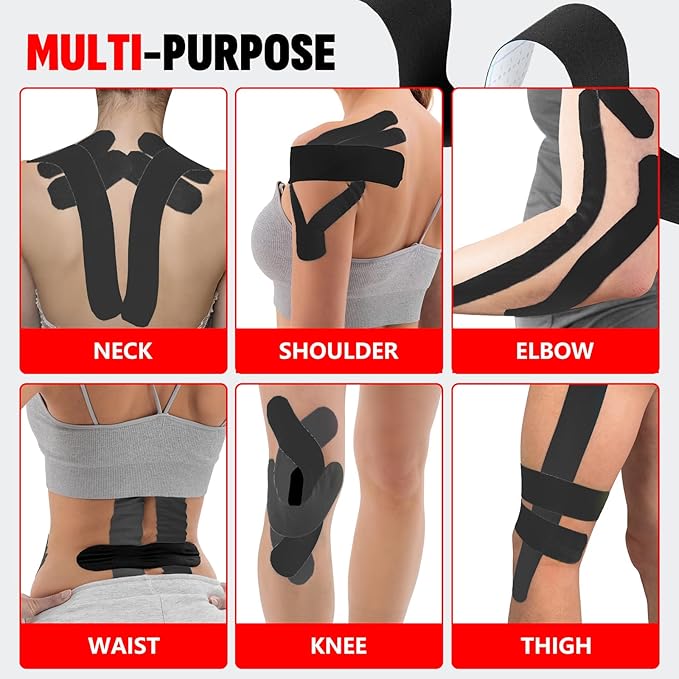 60PCS Precut Kinesiology Tape Strips, 2 inch x 10 inch Athletic Tape, Kinetic Tape, Elastic Muscle