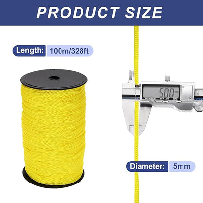 MECCANIXITY 3/16 Inch Polypropylene Rope Braided Ropes, 328ft Nylon Rope Hollow Utility Cord for
