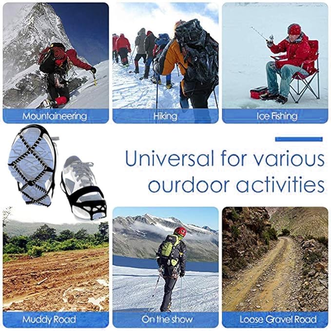 Ice Cleats, Highly Elastic Traction Cleats Grippers with Magic Tape Straps and Storage Bag, Anti