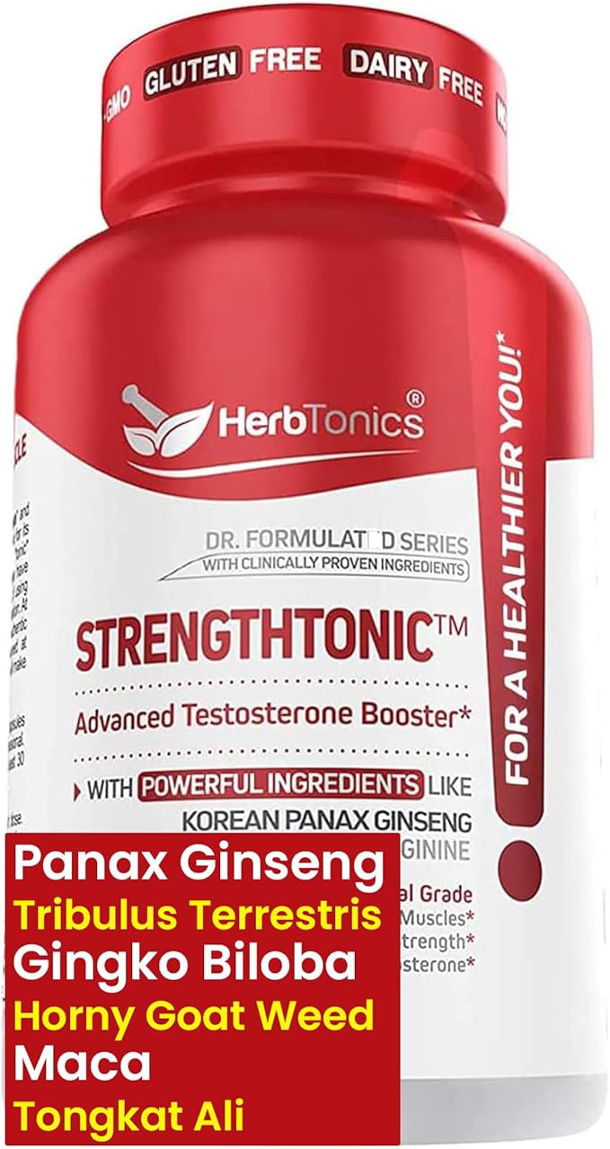 Herbtonics Testosterone Support Supplement for Men - Korean Panax Ginseng & Tribulus Terrestris
