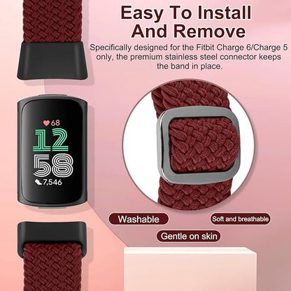 Braided Band Compatible with Fitbit Charge 6/Fitbit Charge 5, Soft Nylon Solo Loop Adjustable