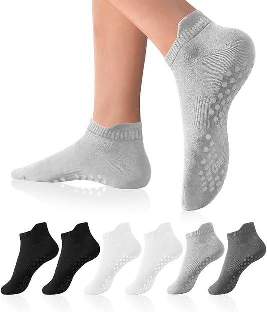DIBAOLONG Pilates Socks with Grips for Women Yoga Socks Non Slip Barre Hospital Socks 6-Pairs