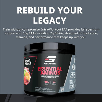 Granite Essential Amino Acids Powder for Muscle Recovery and Growth with 10g EAAs and 7g BCAAs