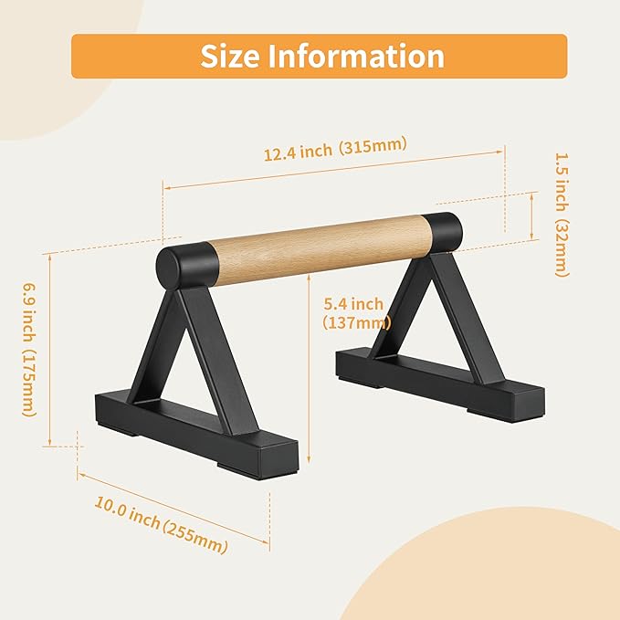 1 Pair Wooden Parallettes Push Up Bars for Men, Strength Training Pushup Stands Handles for Home