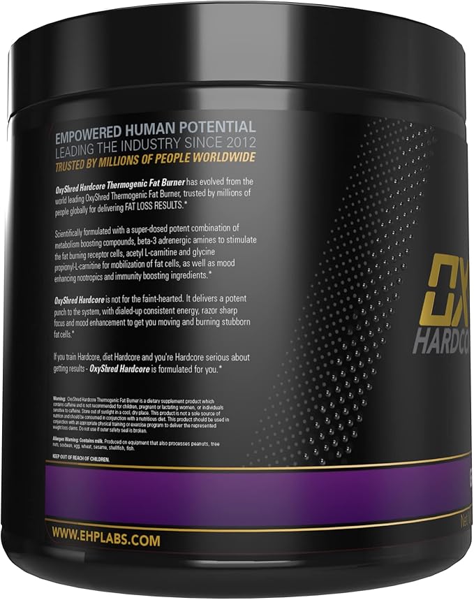 EHP Labs OxyShred Hardcore Super Dosed Pre Workout Powder - Preworkout Powder with L Glutamine &