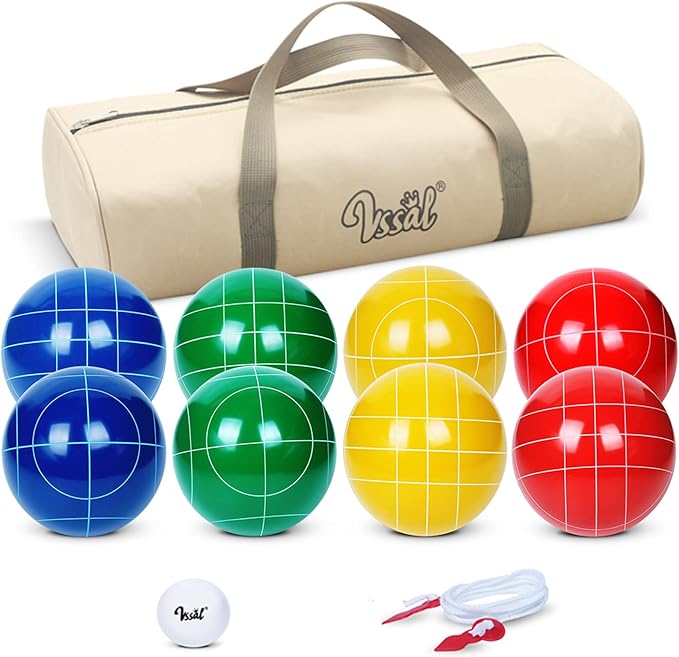 100mm Bocce Ball Set Regulation Size and Weight with 8 Resin Bochie Balls, Pallino, Carrying Bag