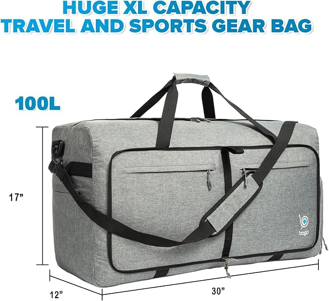Bago Large Foldable Duffel Bags for Traveling Women & Men - 100L Packable Duffle Bag for Travel