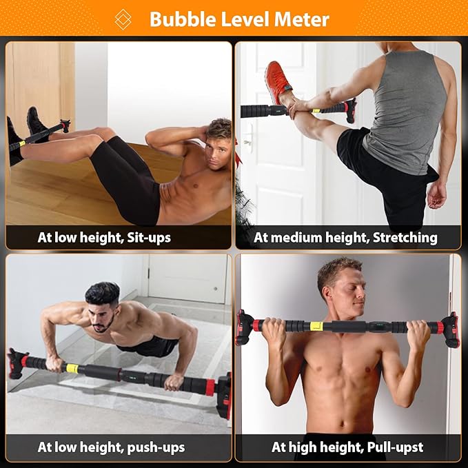 Adjustable Pull Up Bar for Doorway - 440LBS Weight Capacity, No Screws Installation with Level