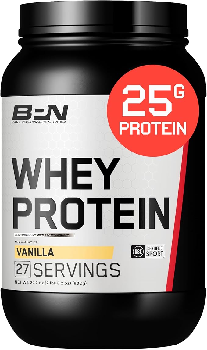 BARE PERFORMANCE NUTRITION, BPN Whey Protein + Casein Protein Powder Blend, Vanilla, 25g Protein
