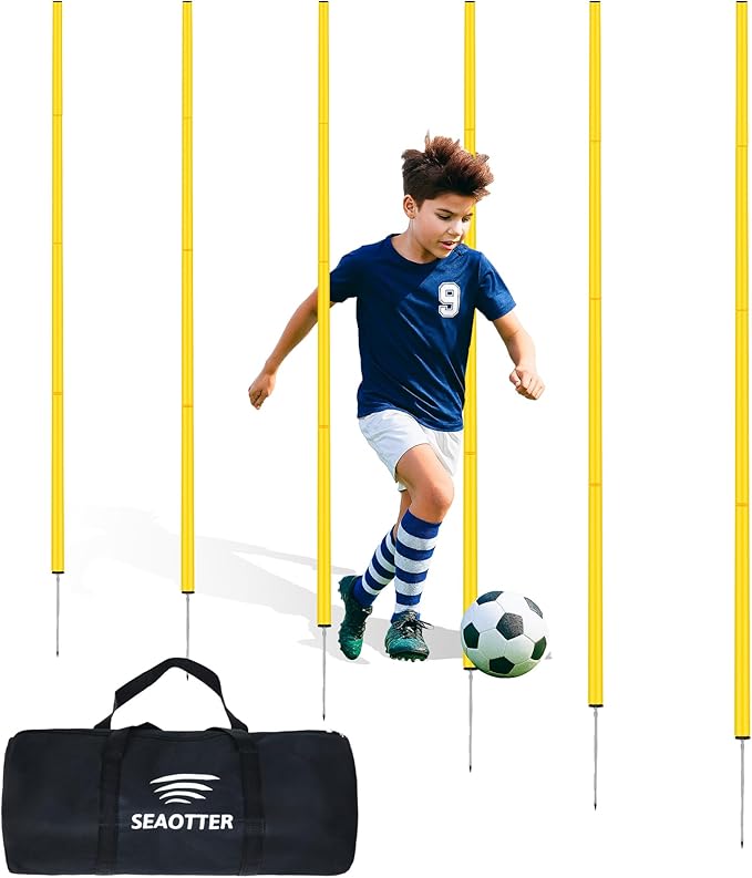 SEAOTTER Soccer Agility Training Poles, 6/10/20Pcs 6FT Adjustable Detachable Sports Speed Training