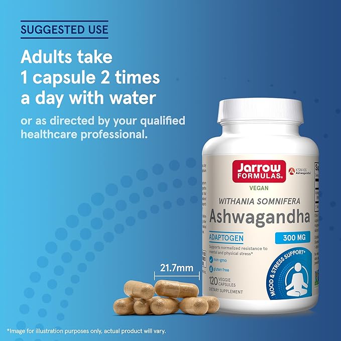 Jarrow Formulas® Ashwagandha Capsules, 300 mg Supplement Supports Normalized Resistance to Mental