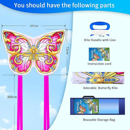 Xida Butterfly Kite for Kids & Adults, Easy to Fly, Ages 4-8, Large Kite with 300ft Handle, Perfect