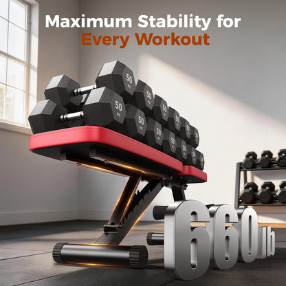 NICEPEOPLE Adjustable Weight Bench for Home Gym, 660LBS Capacity Workout Bench with 8 Backrests for