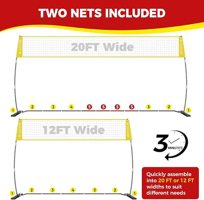 BAGAIL Volleyball Net, 12ft/20ft Portable Volleyball Net for Backyard - Adjustable Height