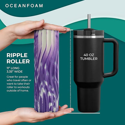 Oceanfoam Ripple Travel Foam Roller (11" x 3.35") Firm Mini Foam Roller for Physical Therapy, Deep