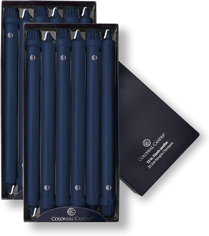 Colonial Candle Unscented Taper Candle, Classic Collection, Indigo, 12 In, Pack of 12 - Up to 10