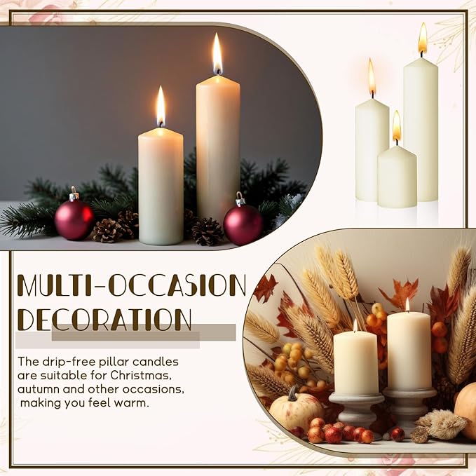 36PC Lvory Pillar Candles Bulk 2 in x 3, 6, 8 Inch Long Burning Wax Pillar Candles Unscented