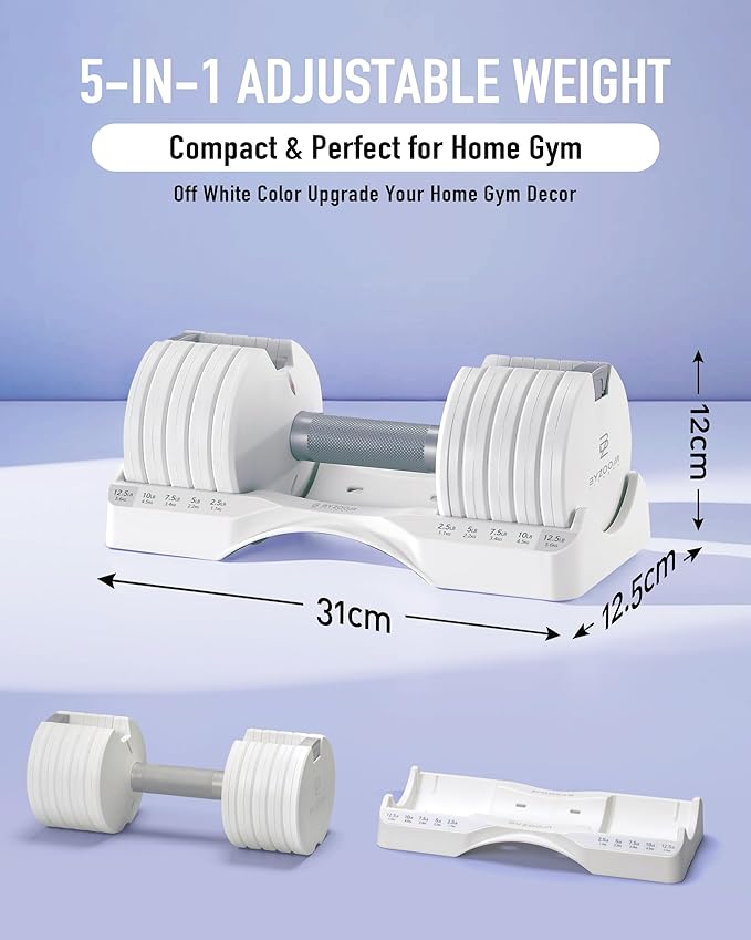 Adjustable Dumbbell – 12.5/25lb Single Unit OR Set of 2 – 5-in-1 Adjustable Weight for Home Gym