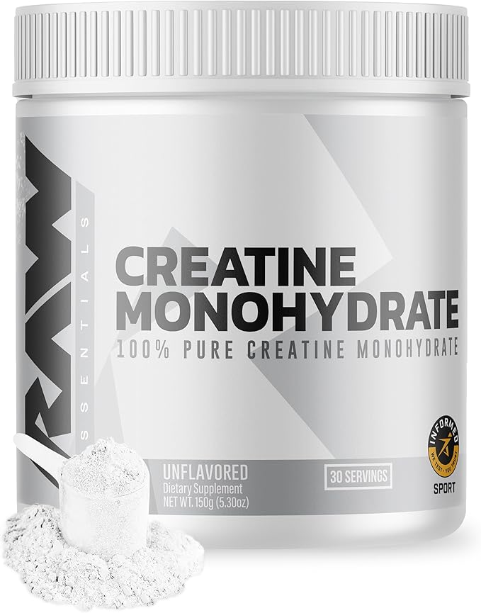 RAW Nutrition Creatine Monohydrate Powder, Unflavored (30 Servings) - Micronized Creatine