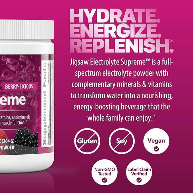 Jigsaw Health Electrolyte Supreme | Broad Spectrum of Electrolytes + Trace Minerals | Berry-Licious