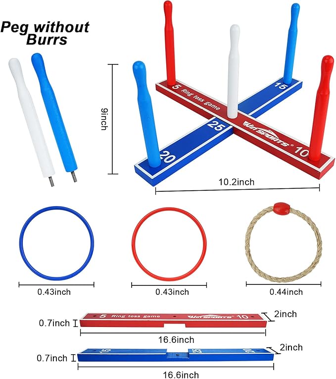 Premium Wooden Ring Toss Game Set - Win SPORTS Throwing Game Indoor Outdoor Games for Kids &