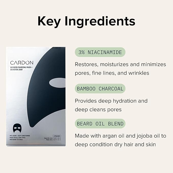 Cardon Face Mask for Bearded Men | Korean Sheet Mask for Men | Bamboo Charcoal Facial Mask and