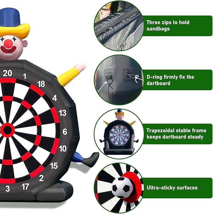 14ft Giant Inflatable Soccer Dart Board with 8 Golf Balls & 2 Soccer Balls Kickball Dartboard