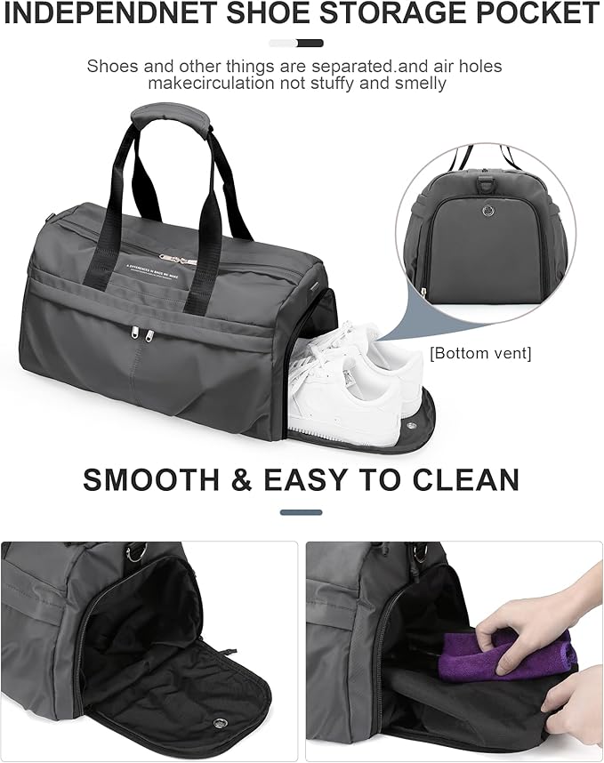 Gym Bag for Women Men with Shoe Compartment, Sport Duffel Bag, Waterproof Travel Weekender