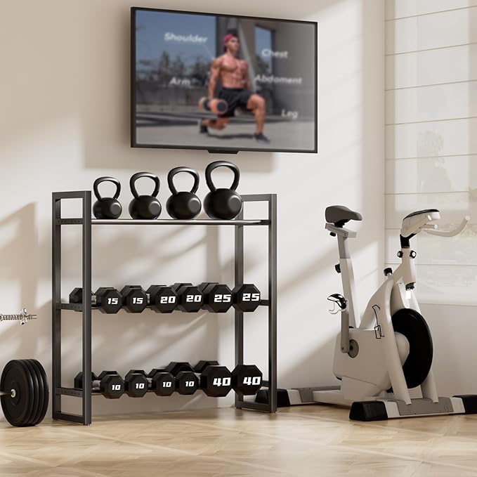 Pickpiff Adjustable 3-Tier Dumbbell Rack – Heavy-Duty Metal Weight Storage Stand for Dumbbells