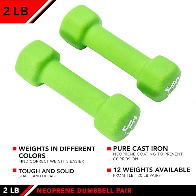 JFIT Dumbbell Pairs or Sets – Neoprene & Vinyl Coated Hand Weights for Home Gym, Strength Training