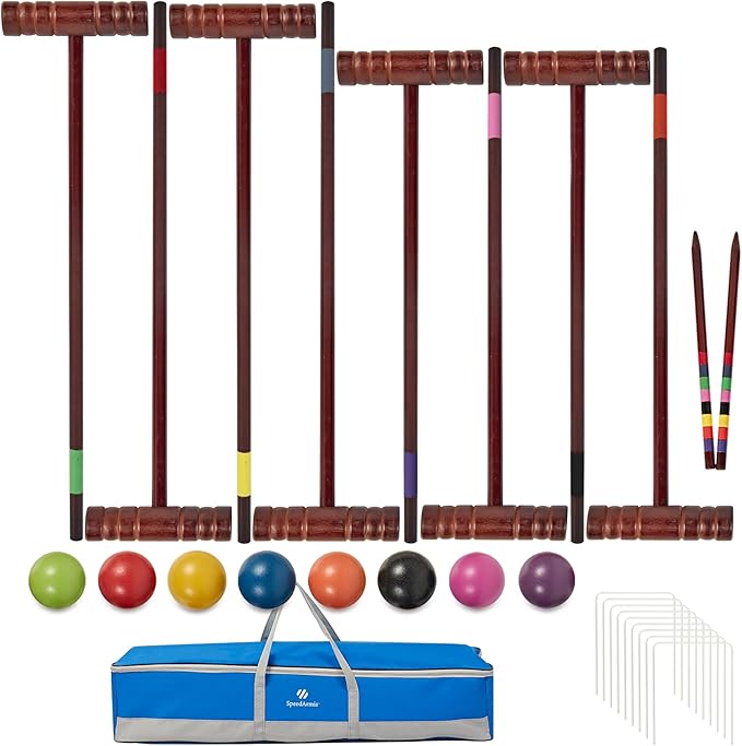 Croquet Set for Adults - 8 Players Croquette Kit with 35In Deluxe, 32In Regulation Size Rubber Wood