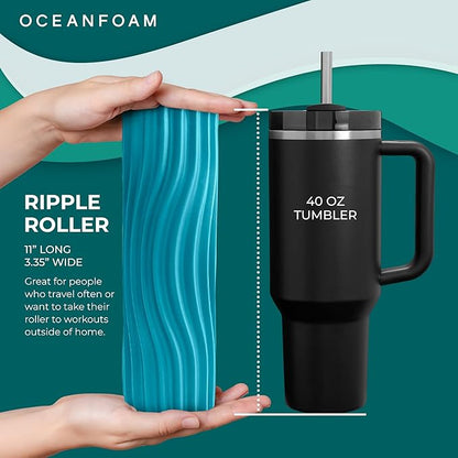 Oceanfoam Ripple Travel Foam Roller (11" x 3.35") Firm Mini Foam Roller for Physical Therapy, Deep