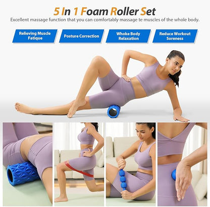 5 in1 Foam Roller Set, Trigger Point Foam Roller, Massage Roller Stick, Massage Ball, Resistance