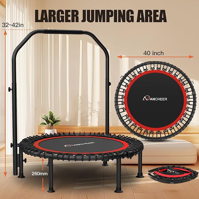 Bungee Rebounder Trampoline,ANCHEER 40" Foldable Fitness Trampoline with 4-Level Adjustable