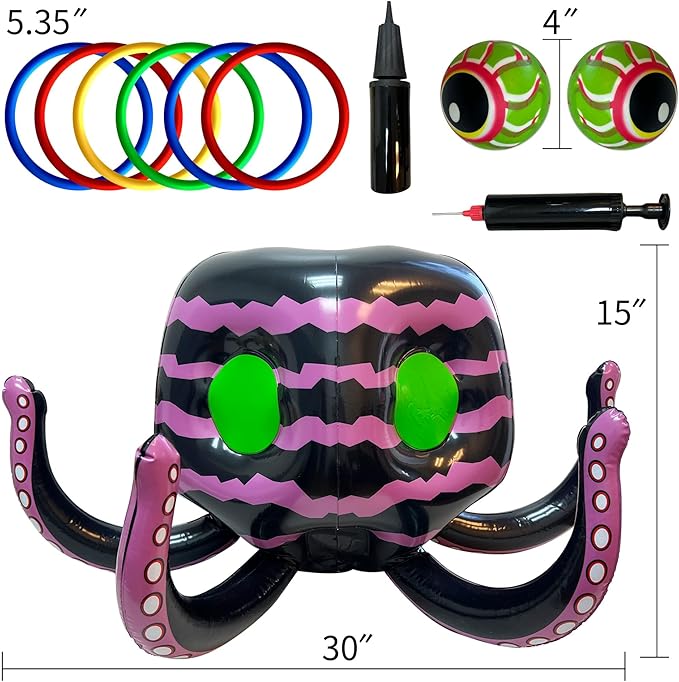 GIFTEXPRESS Sea Creature Octopus Ring Toss Game 4-in-1 – Halloween Candy Bowl, Basketball Hoop