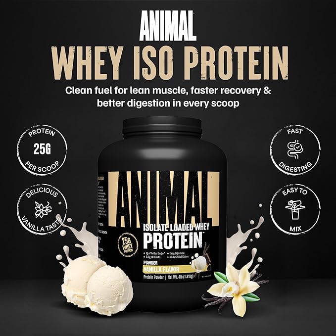 Animal Whey Isolate Protein Powder - Loaded for Pre & Post Workout Muscle Builder and Recovery with