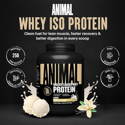 Animal Whey Isolate Protein Powder - Loaded for Pre & Post Workout Muscle Builder and Recovery with