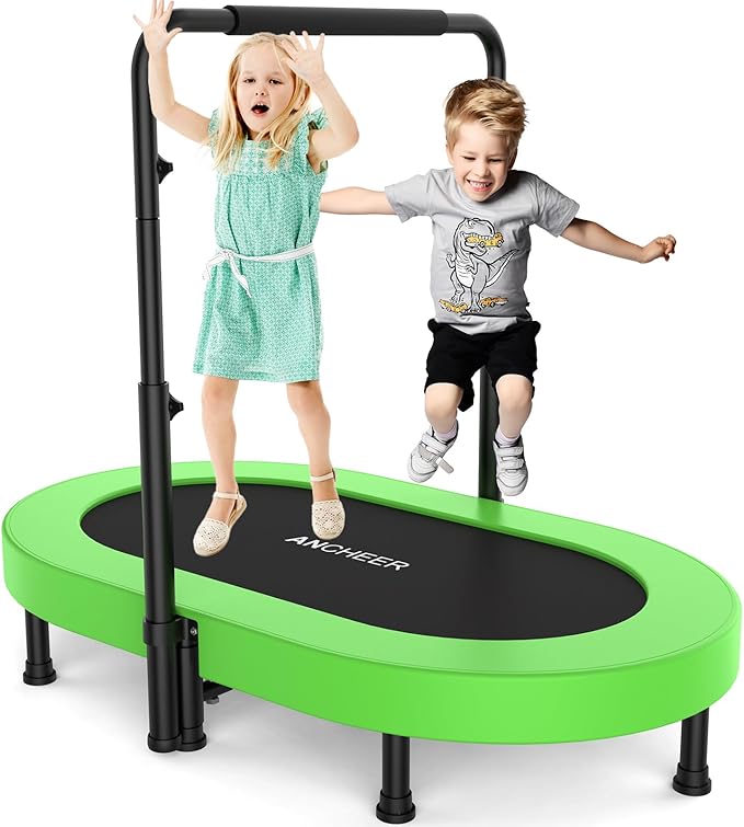 ANCHEER 56" Double Mini Trampoline for Kids, Mini Rebounder with 5-Level Adjustable Handle